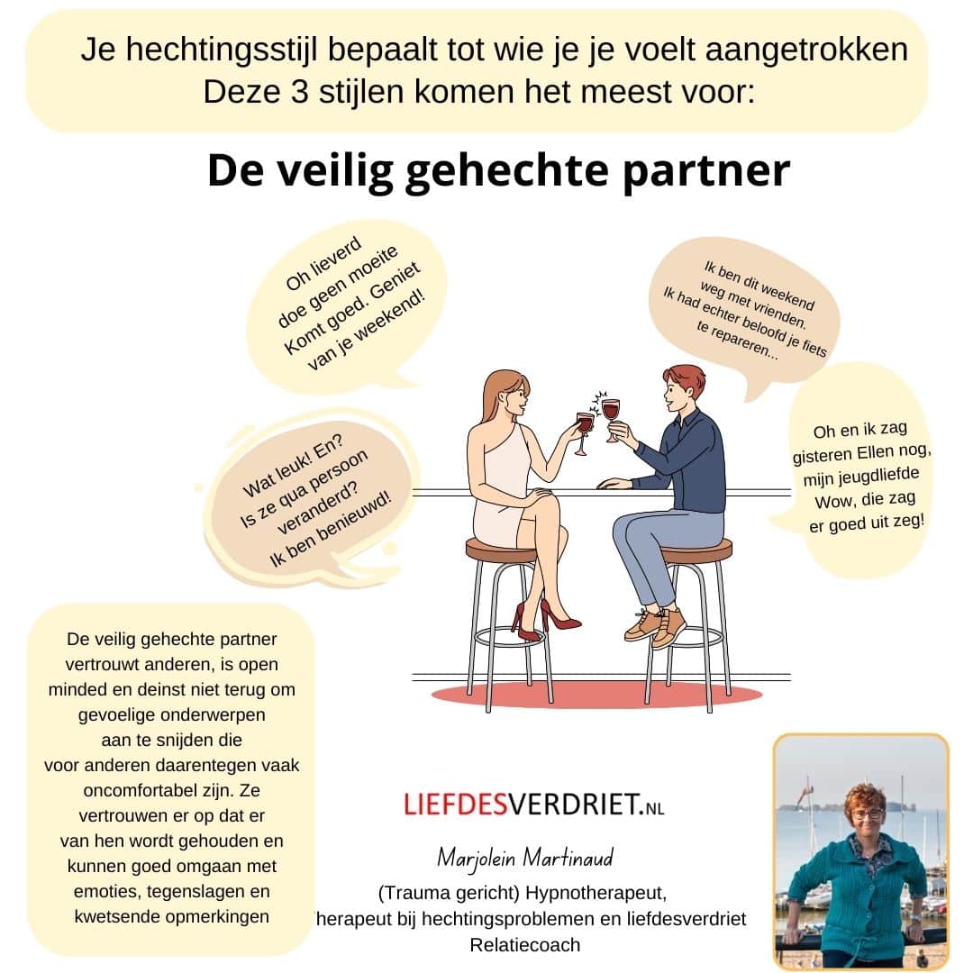 Veilig gehechte partner voelt zich rustig en verbonden